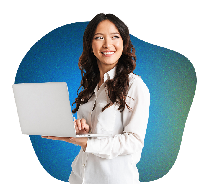 Professional with laptop smiling
